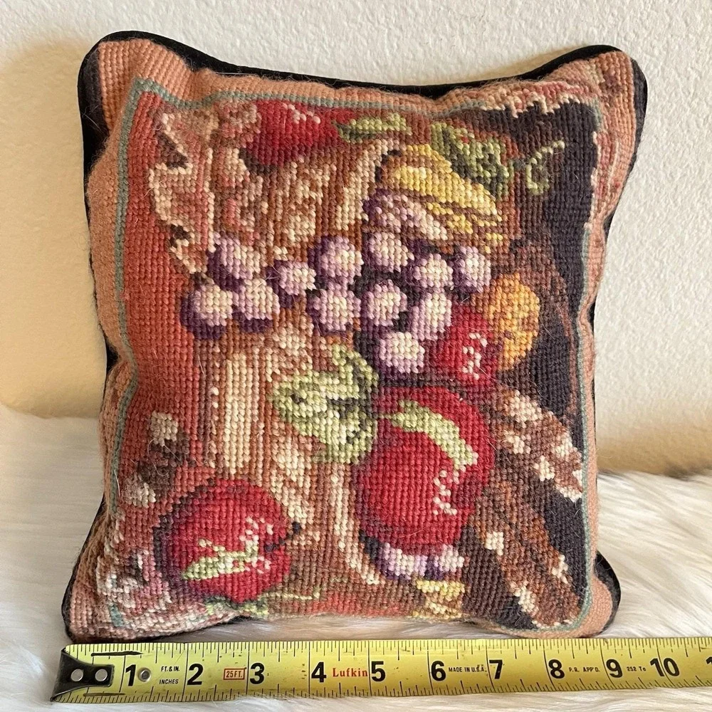 Vintage Tapestry Throw Pillow‎ Still Life Fruit Basket Home Decor Cottagecore